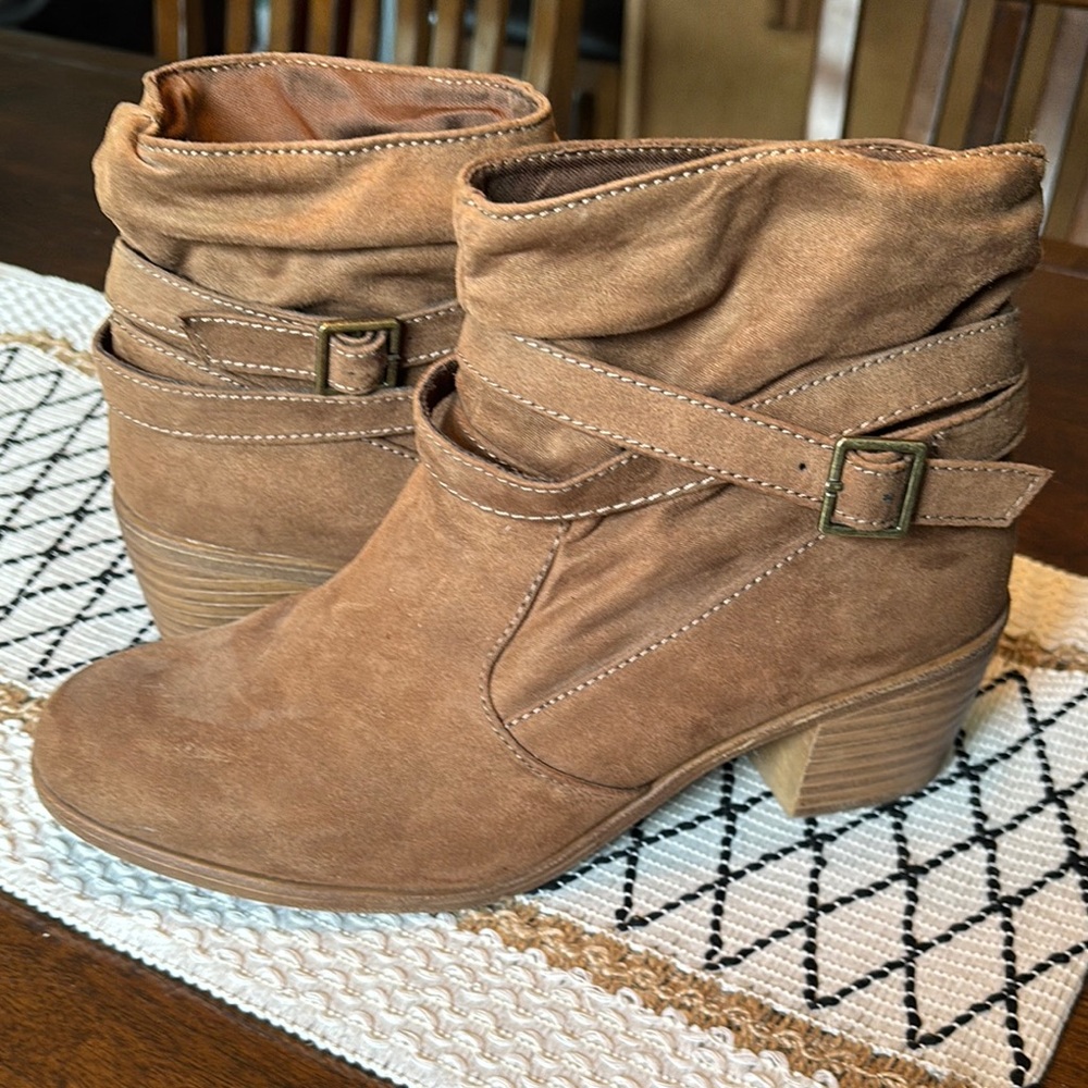 Faux Suede Light Brown Ankle Boots